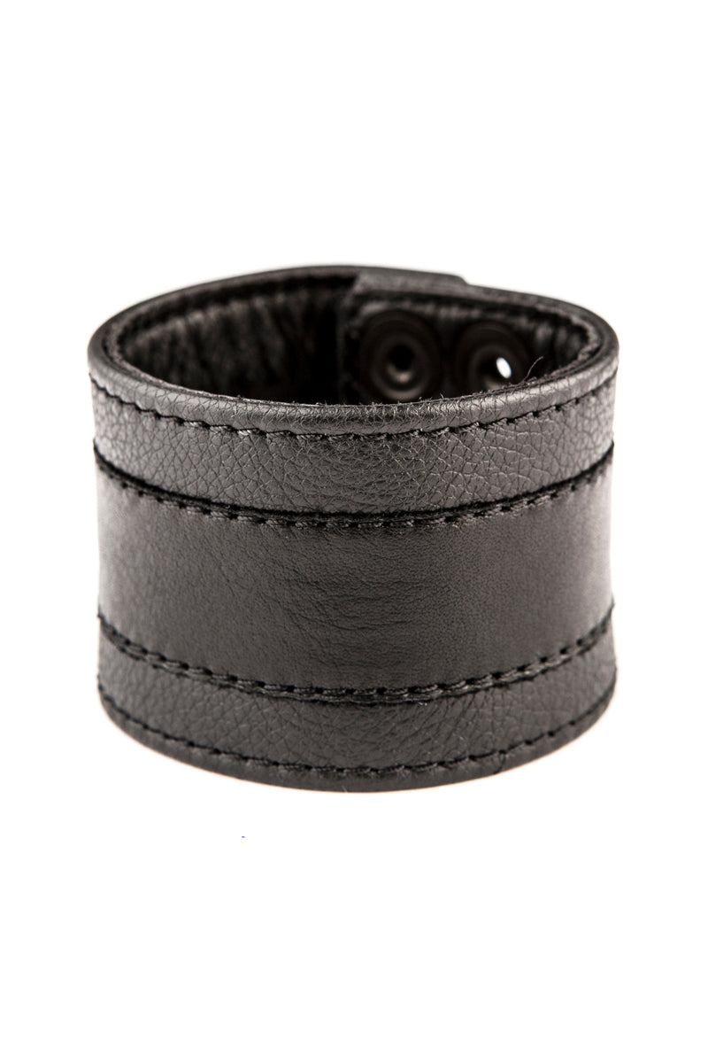 Black leather racer stripe wristband