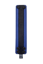 2" wide leather wristband with blue leather racer stripe detailing flat