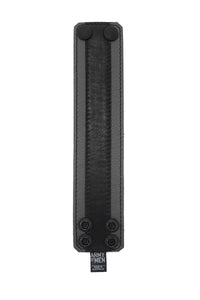 2" wide leather wristband with grey leather racer stripe detailing flat