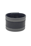 2" wide leather wristband with grey leather racer stripe detailing