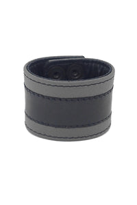2" wide leather wristband with grey leather racer stripe detailing