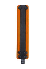 2" wide leather wristband with orange leather racer stripe detailing flat