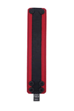 2" wide leather wristband with red leather racer stripe detailing flat