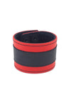 2" wide leather wristband with red leather racer stripe detailing