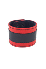 2" wide leather wristband with red leather racer stripe detailing