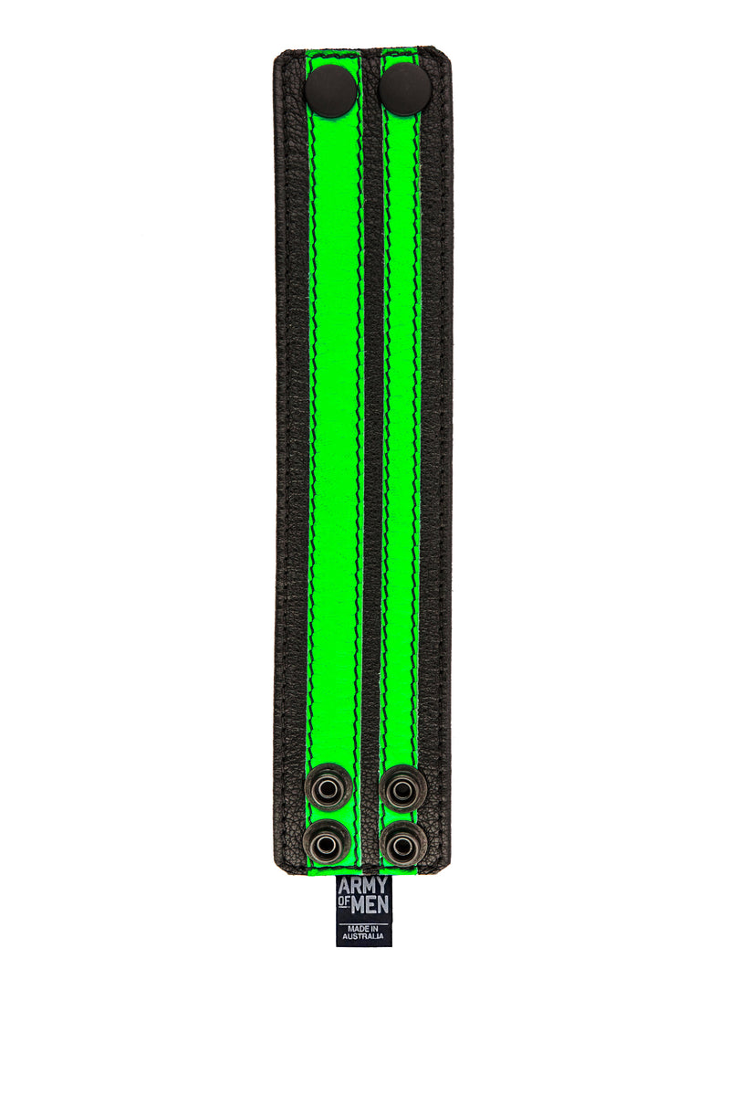 Fluro green leather stripe wristband