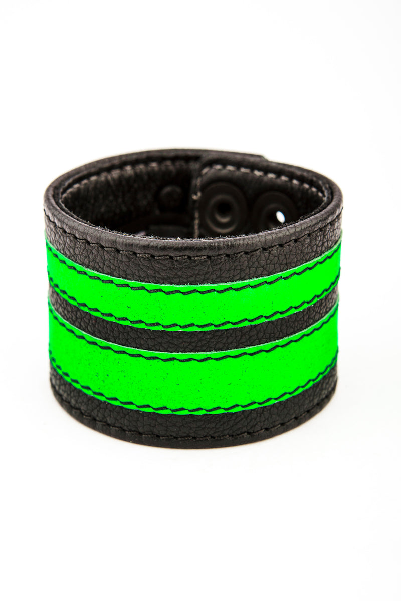Fluro green leather stripe wristband