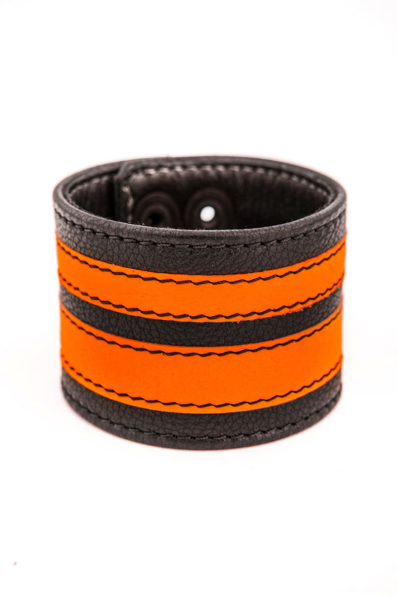 Fluro orange leather stripe wristband