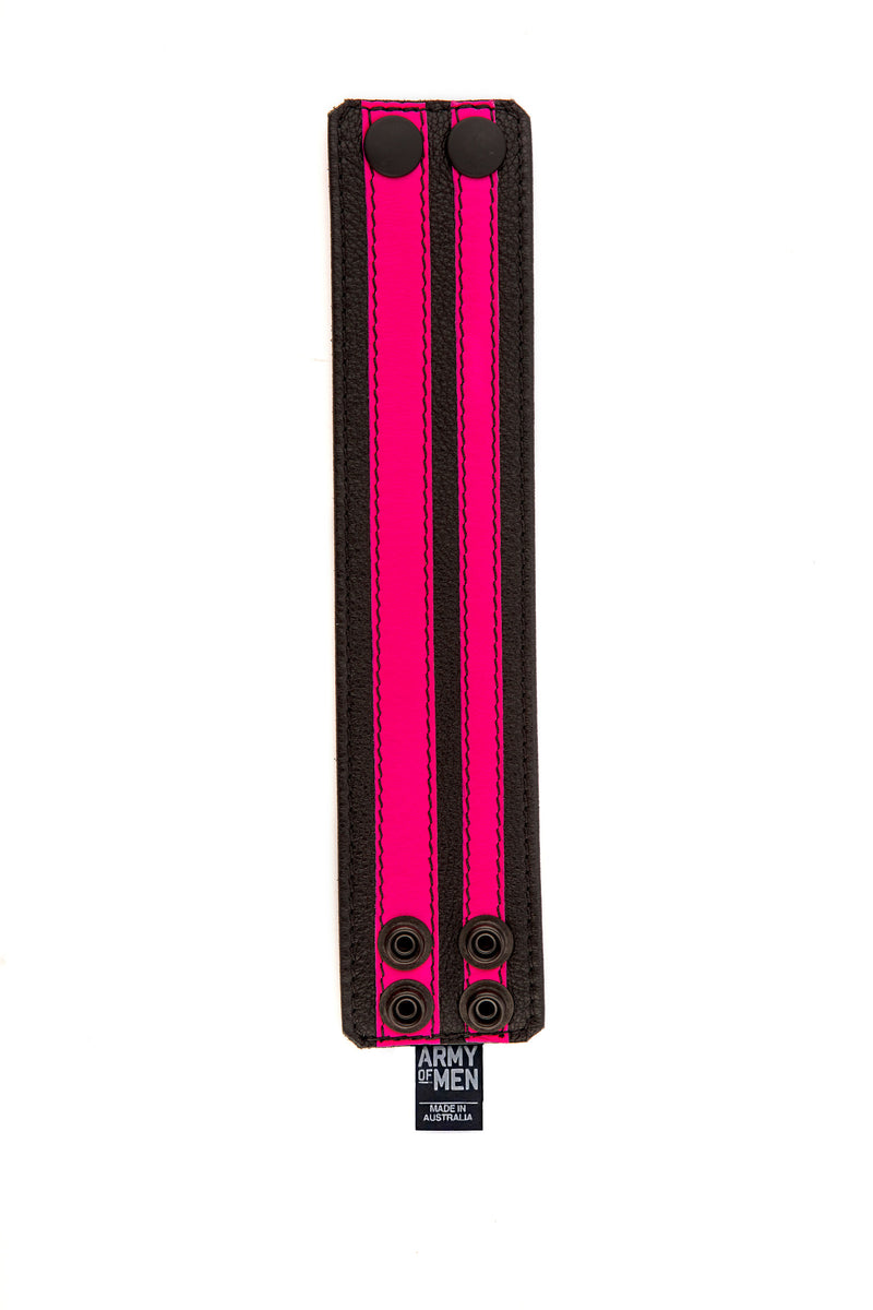Fluro pink leather stripe wristband