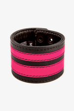 Fluro pink leather stripe wristband
