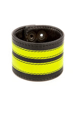 Fluro yellow leather stripe wristband