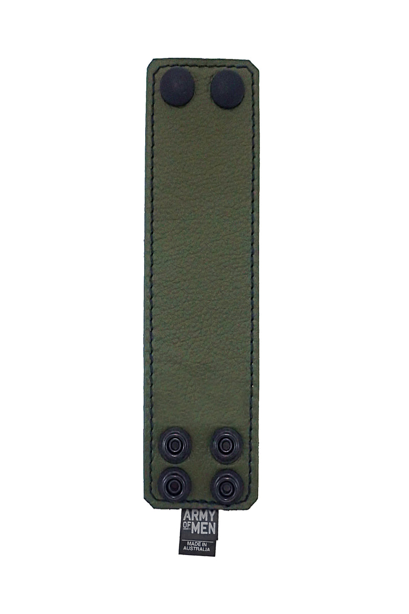 Army green leather 2" wide leather wristband flat