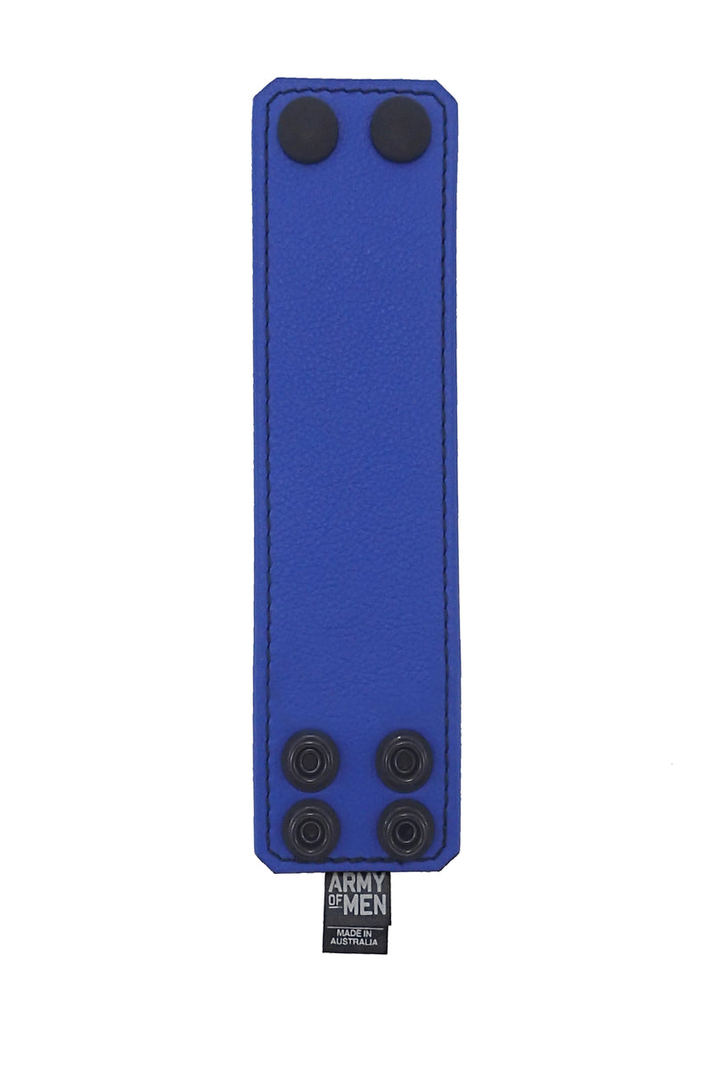 Blue leather 2" wide leather wristband flat
