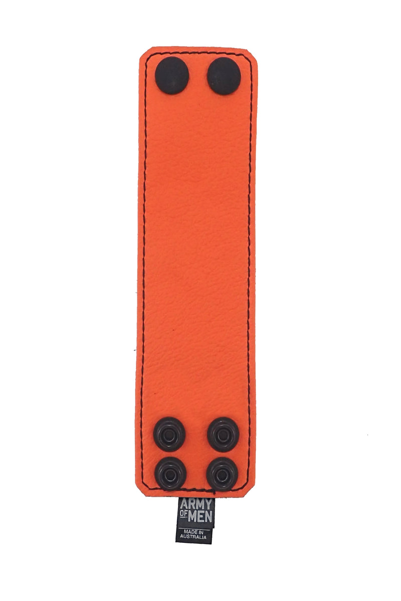 Orange leather 2" wide leather wristband flat