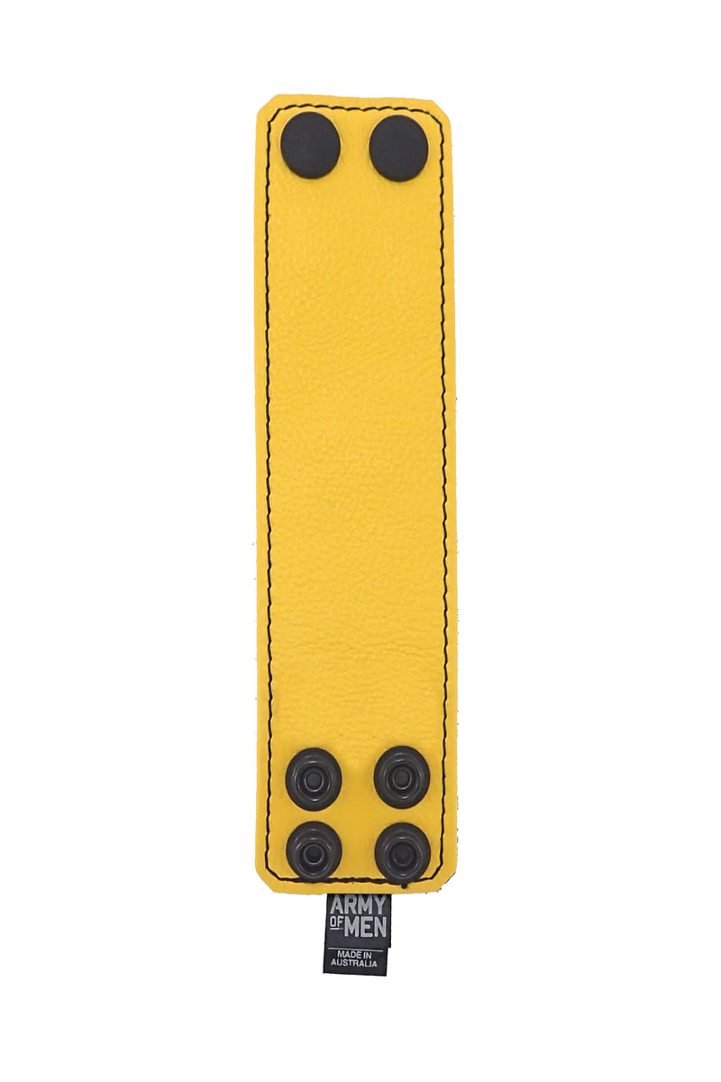 Yellow leather 2" wide leather wristband flat